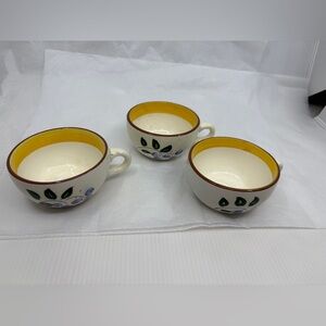 3 Vintage Stangl Pottery Blueberry Pattern Tea Cups Mug Hand Painted